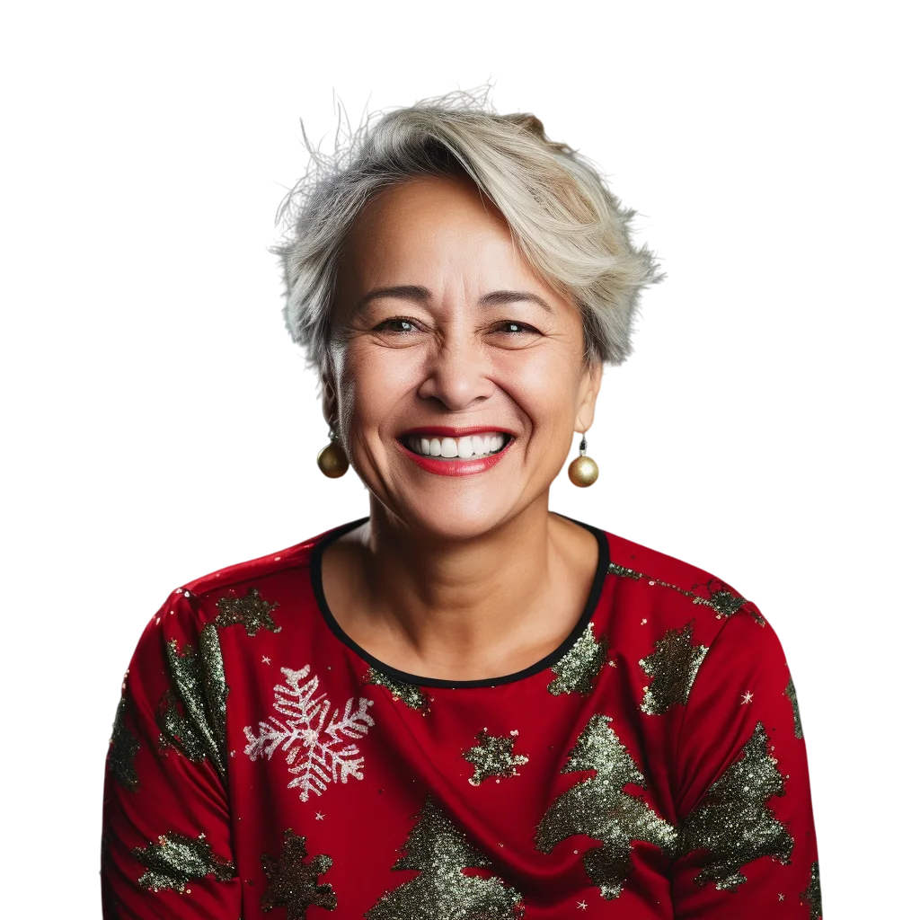 Smiling Mature Woman in Christmas Sweater Free PNG