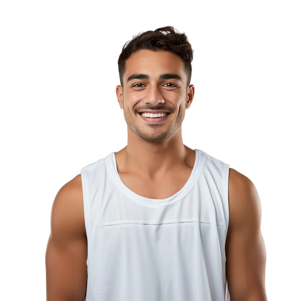 Smiling Athletic Man in White Sleeveless Shirt | Free PNG