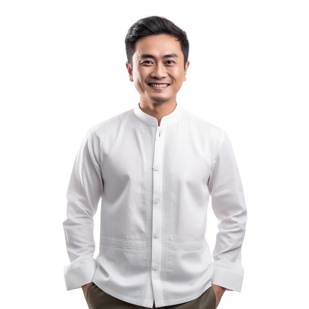 Smiling Man in White Traditional Shirt Free PNG