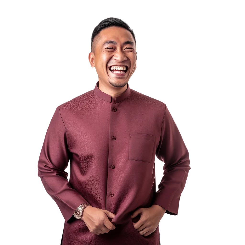 Laughing Man in Burgundy Tunic Free PNG