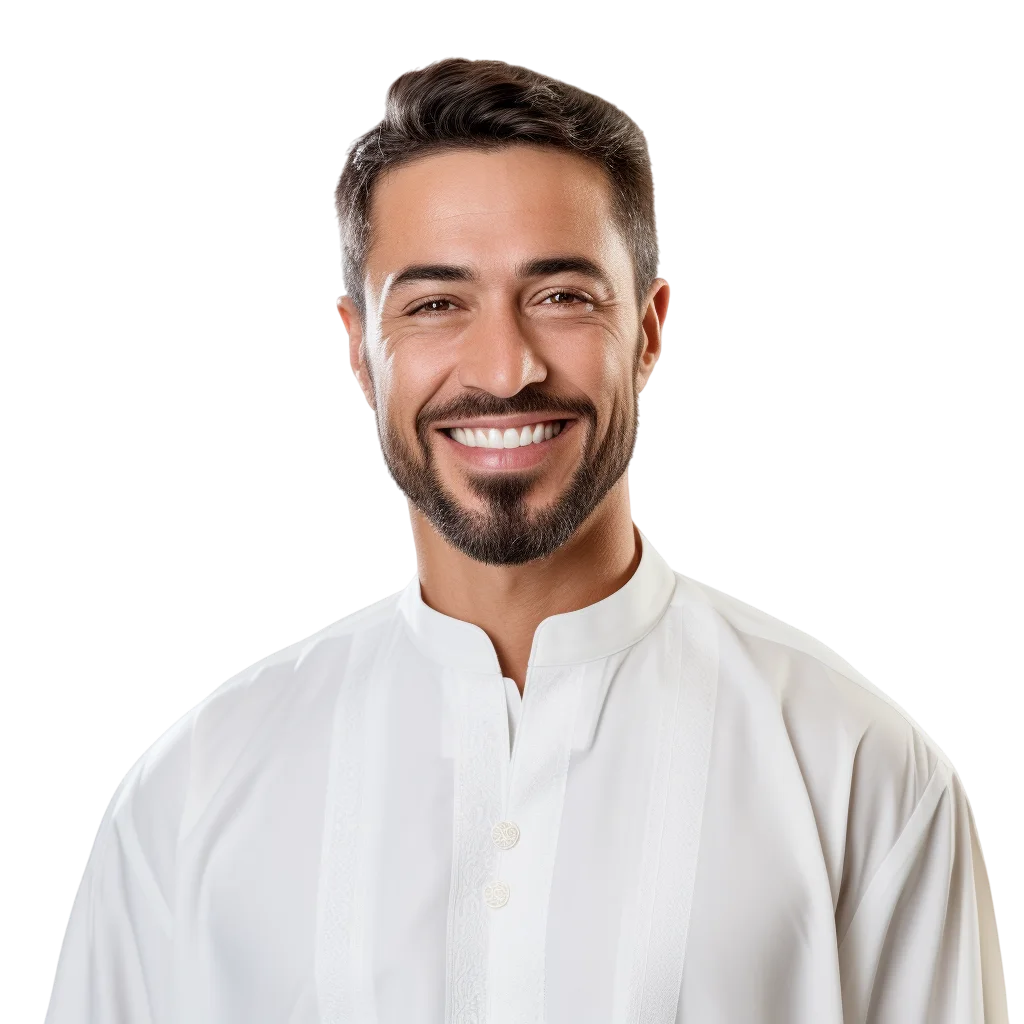 Smiling Bearded Man in White Traditional Clothing Free PNG