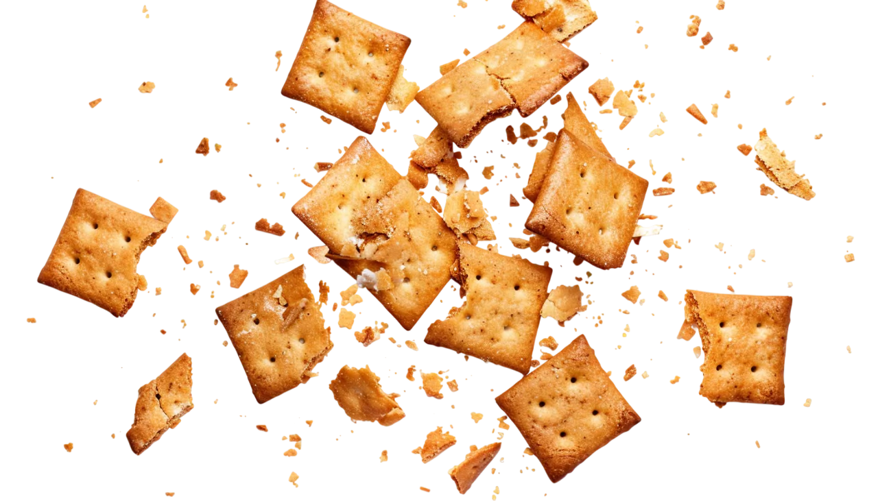 Golden Crackers and Crumbs in Motion Free PNG