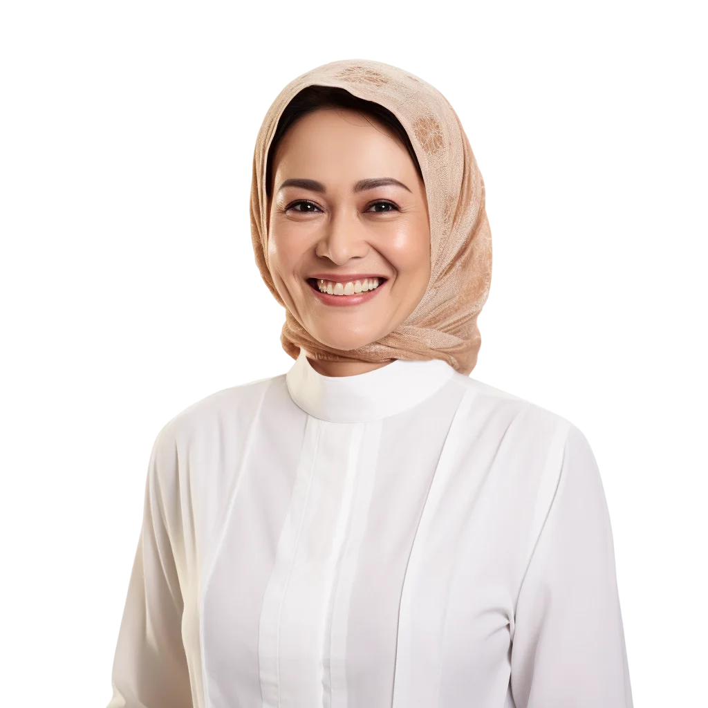 Smiling Woman in Beige Hijab and White Blouse Free PNG