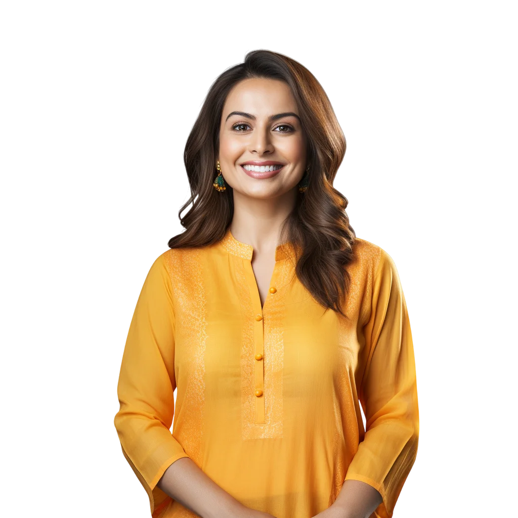 Smiling Woman in Yellow Kurta Portrait Free PNG