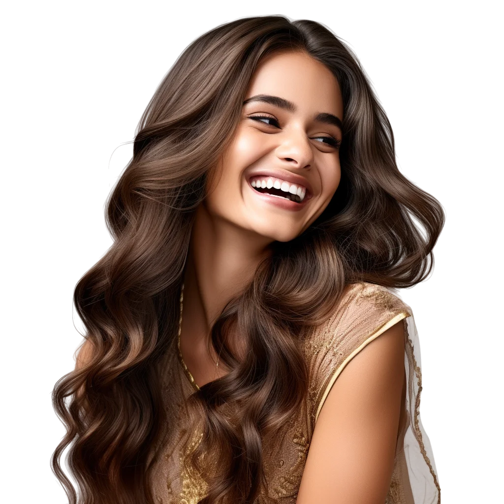 Laughing Woman with Long Wavy Brown Hair - Free PNG