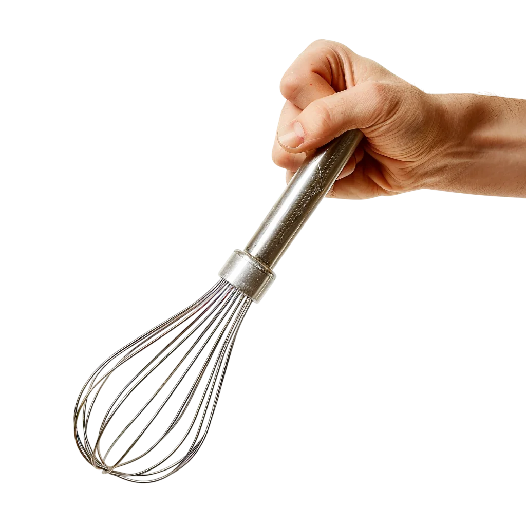 Hand Holding a Stainless Steel Whisk Free PNG