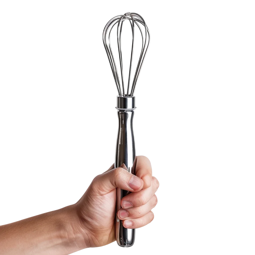 Hand Holding a Stainless Steel Whisk Free PNG