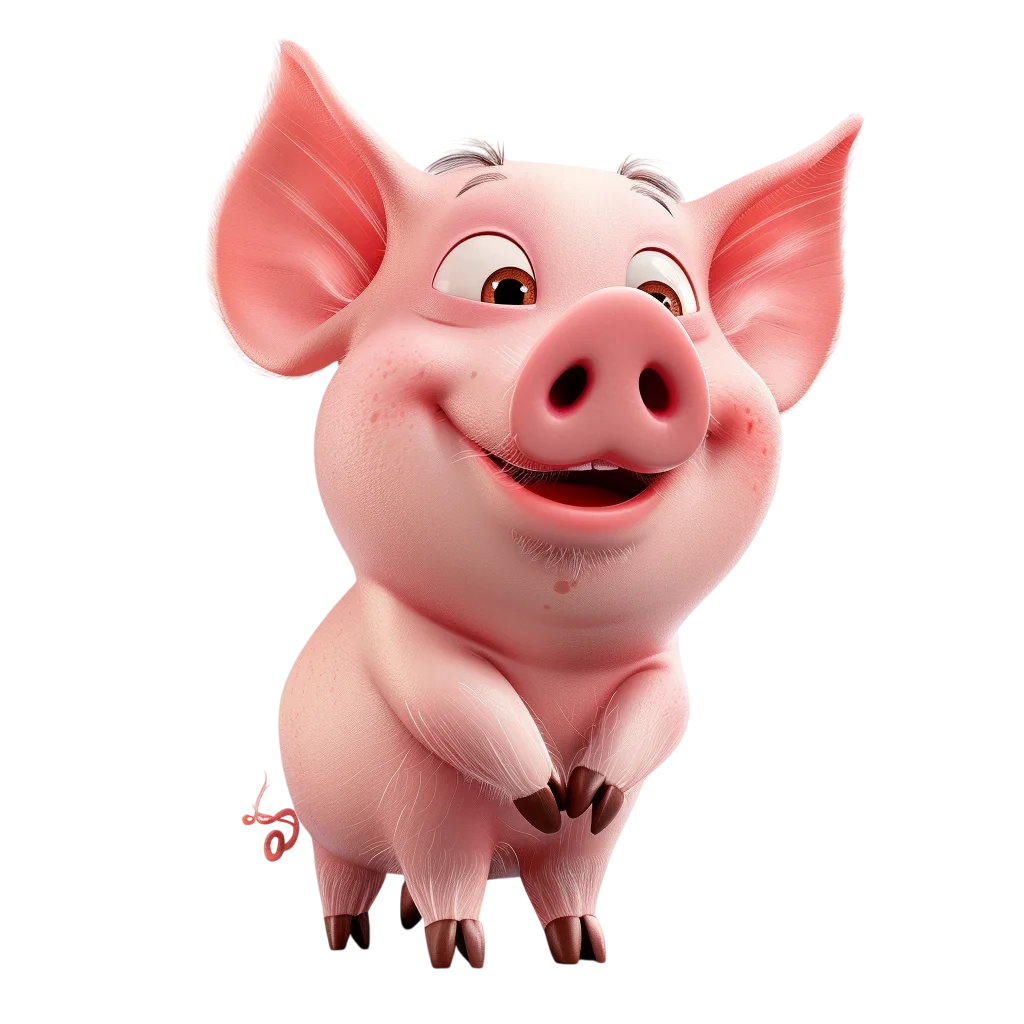 Smiling Pink Cartoon Pig Free PNG