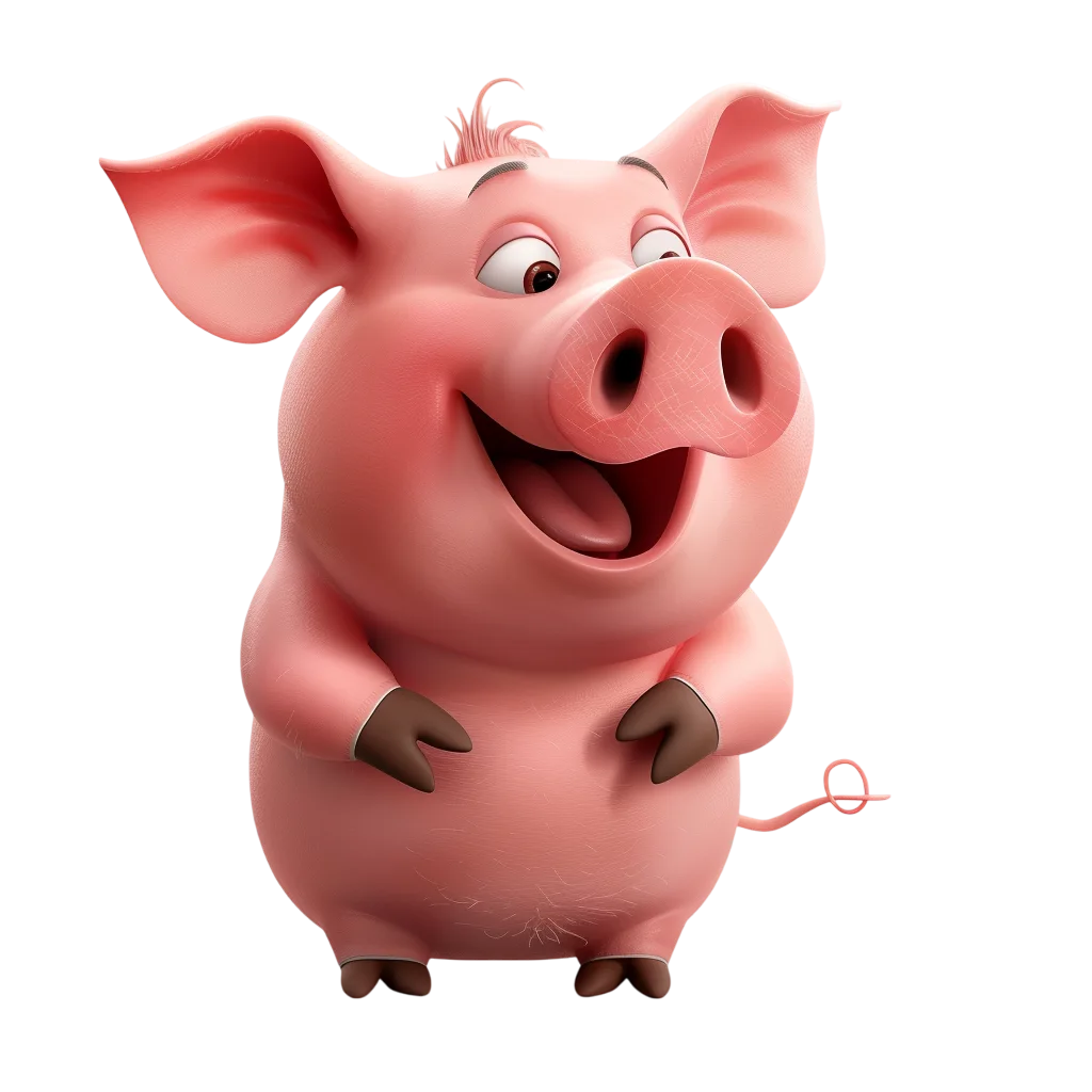 Cheerful Pink Cartoon Pig Character Free PNG