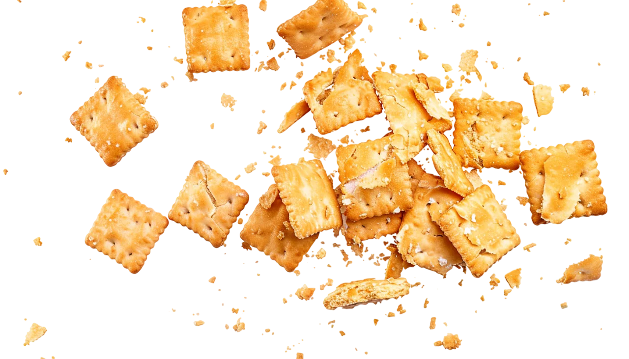 Golden Salted Crackers Scattering in Midair Free PNG