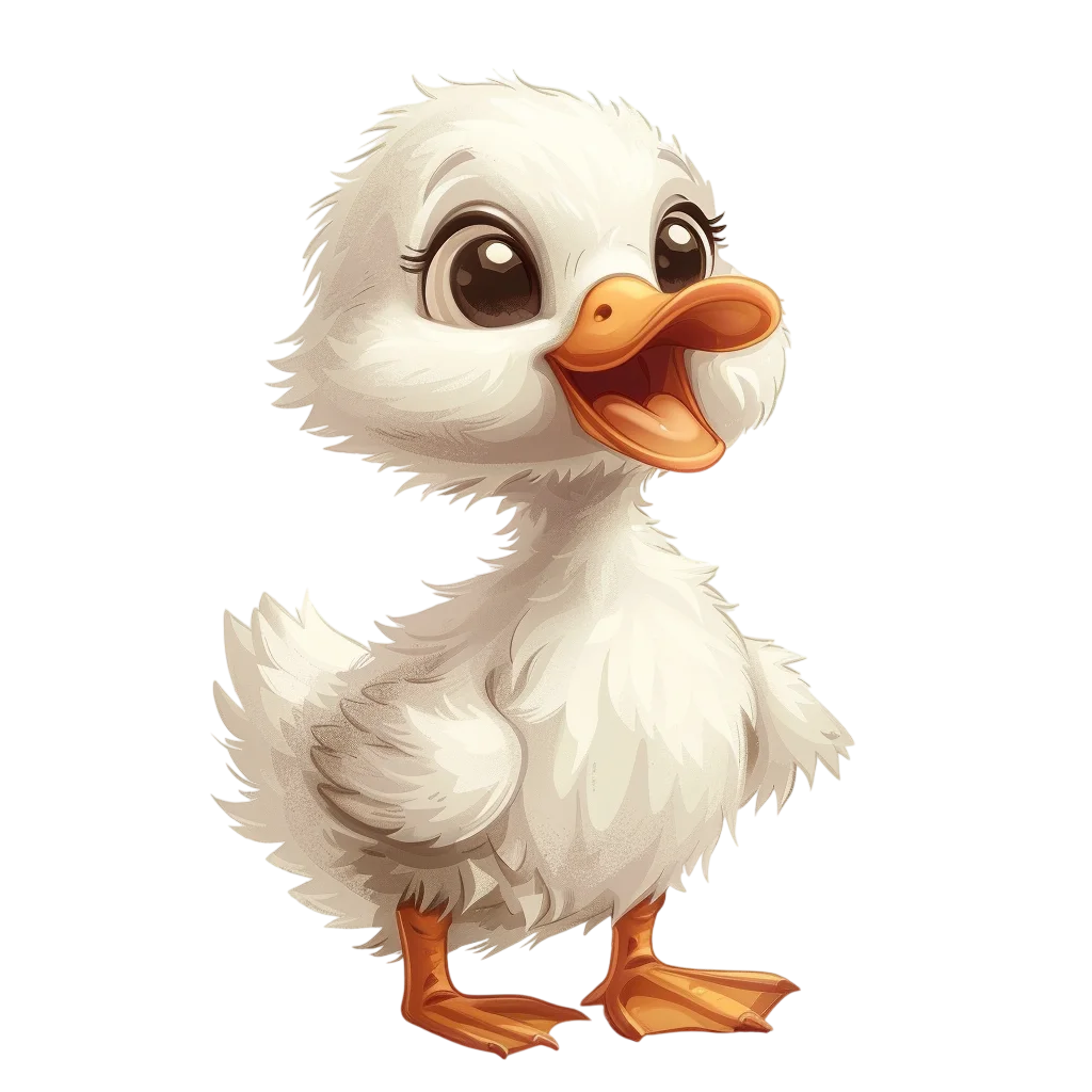 Cute White Duckling Cartoon with Open Beak | Free PNG