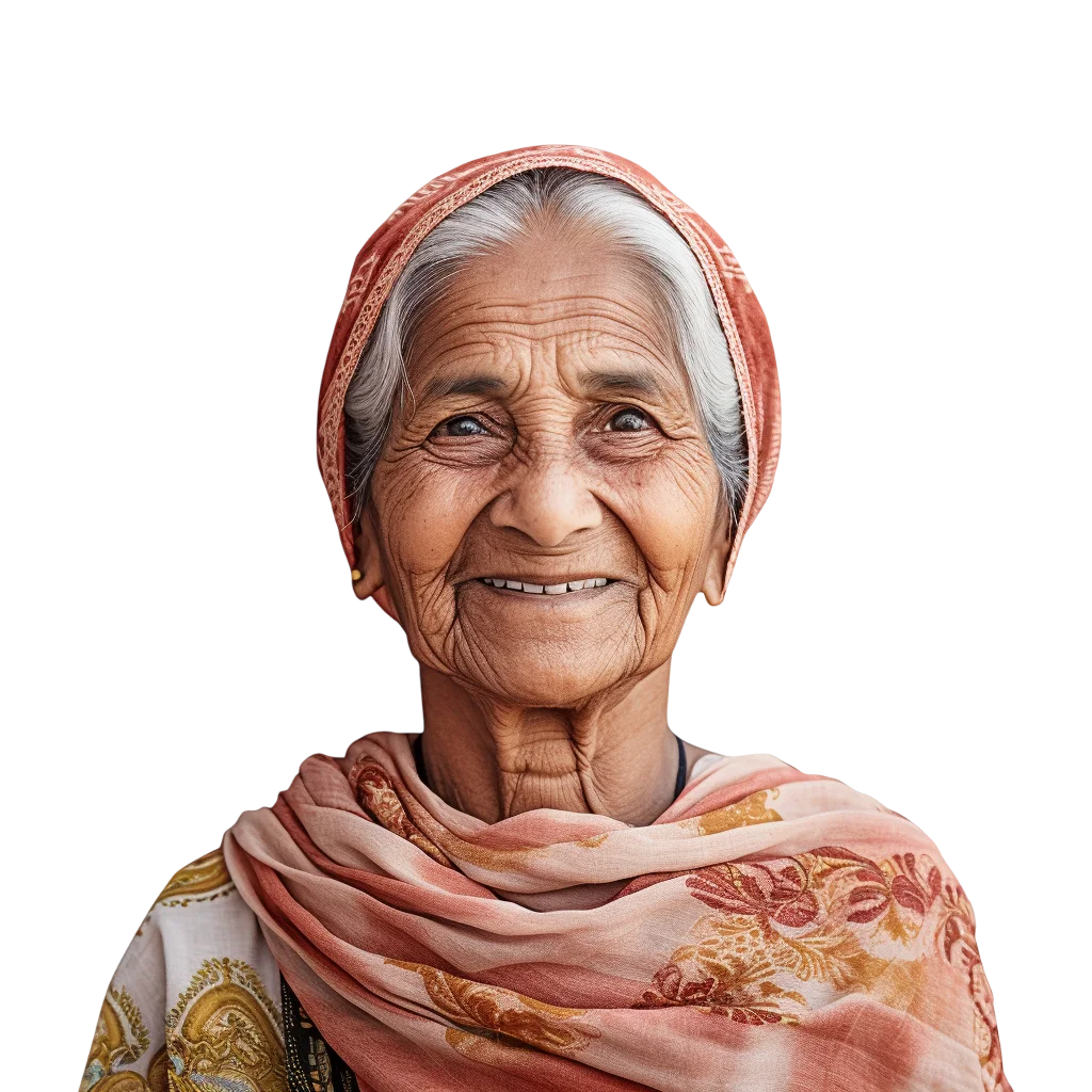 Smiling Elderly Woman in a Pink Headscarf Free PNG