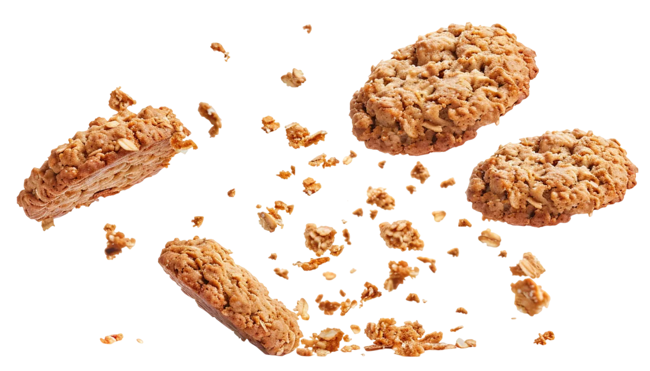 Oatmeal Cookies Breaking Apart with Scattered Crumbs | Free PNG
