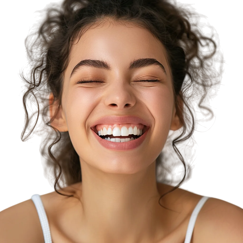 Joyful Woman Laughing with Eyes Closed - Free PNG
