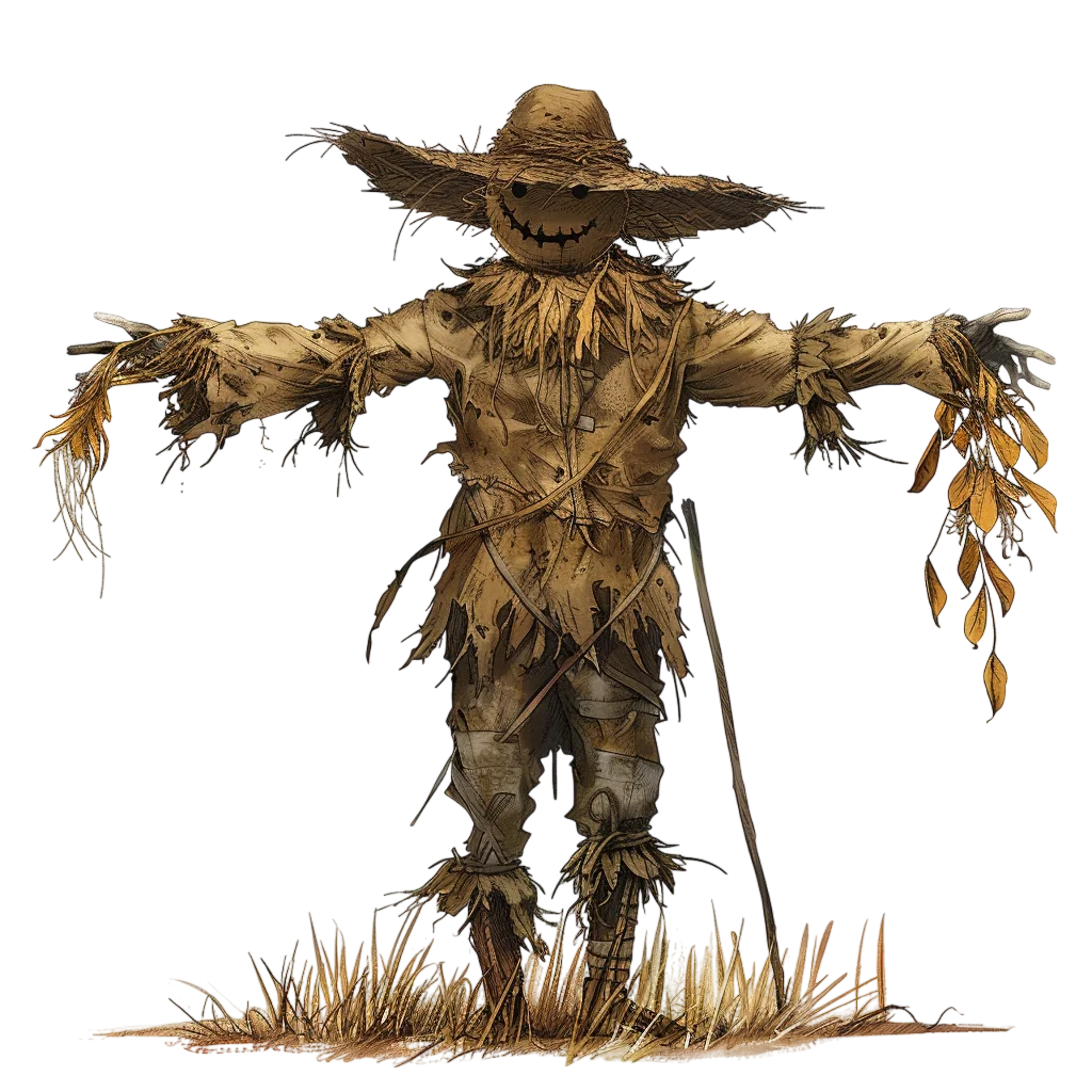 Grinning Straw Scarecrow with Outstretched Arms Free PNG