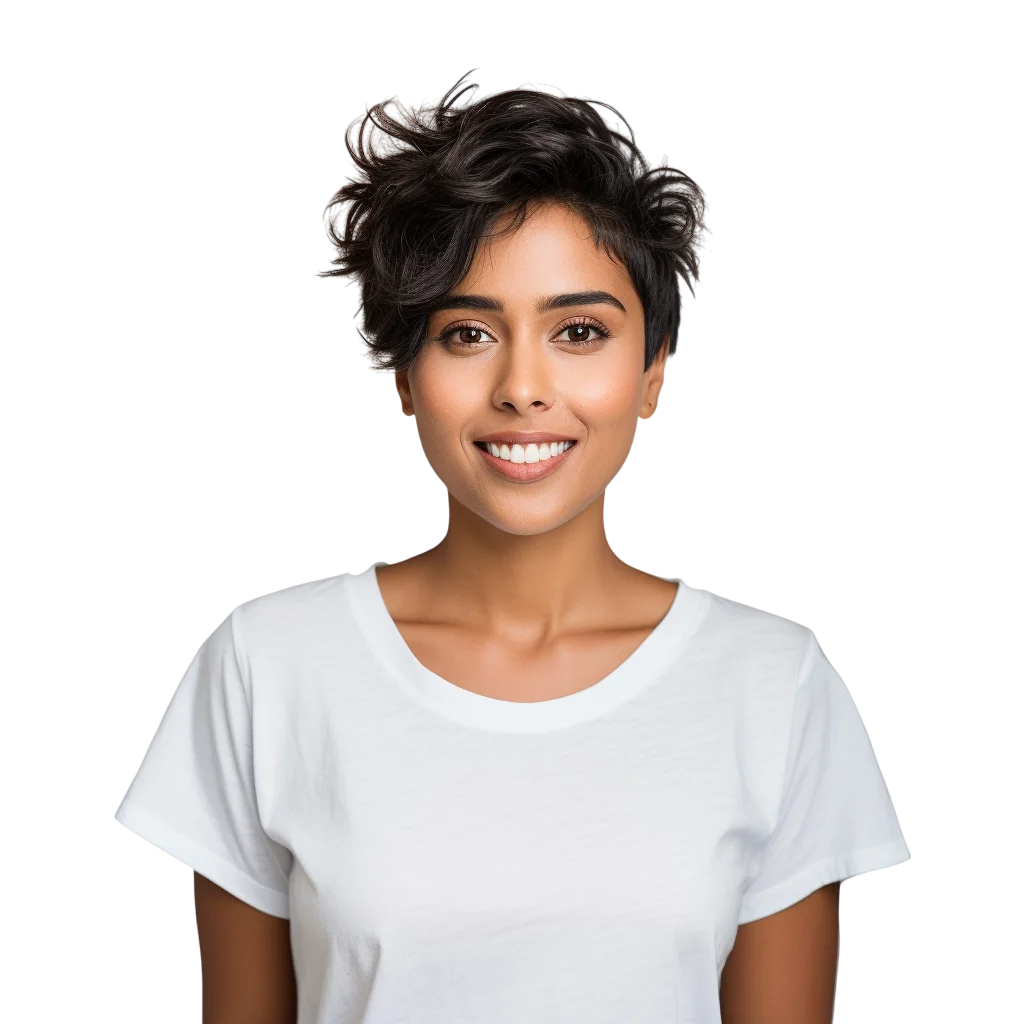 Smiling Woman in White T-Shirt Portrait Free PNG