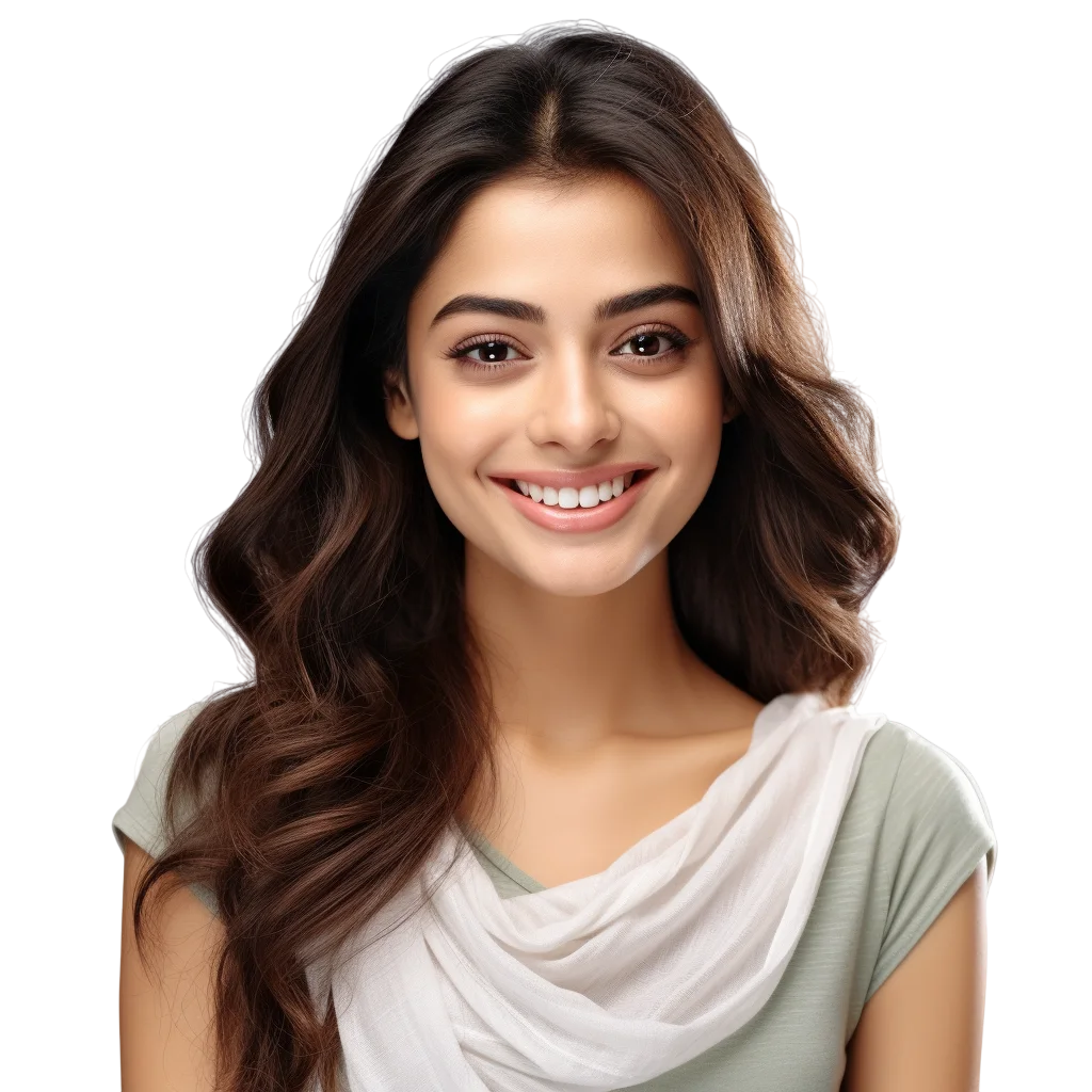 Smiling Woman Portrait with Long Brown Hair | Free PNG