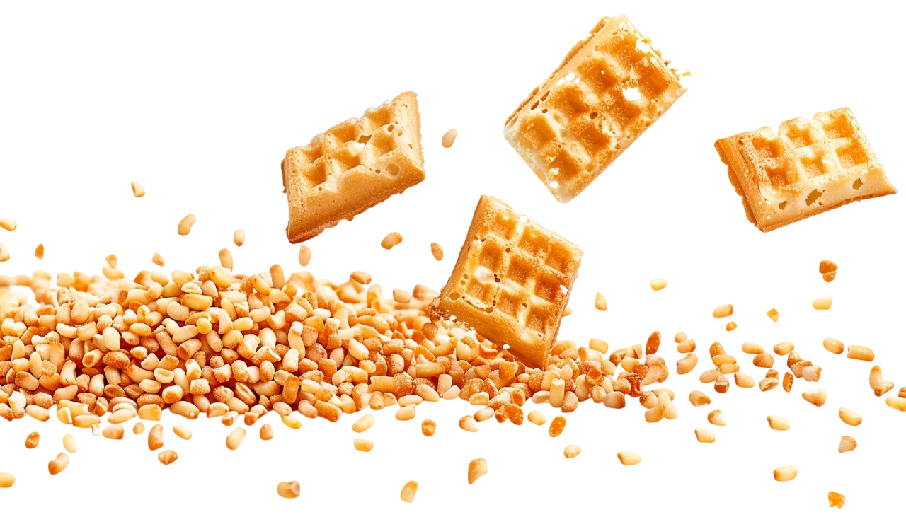 Golden Waffles and Scattered Grains Free PNG