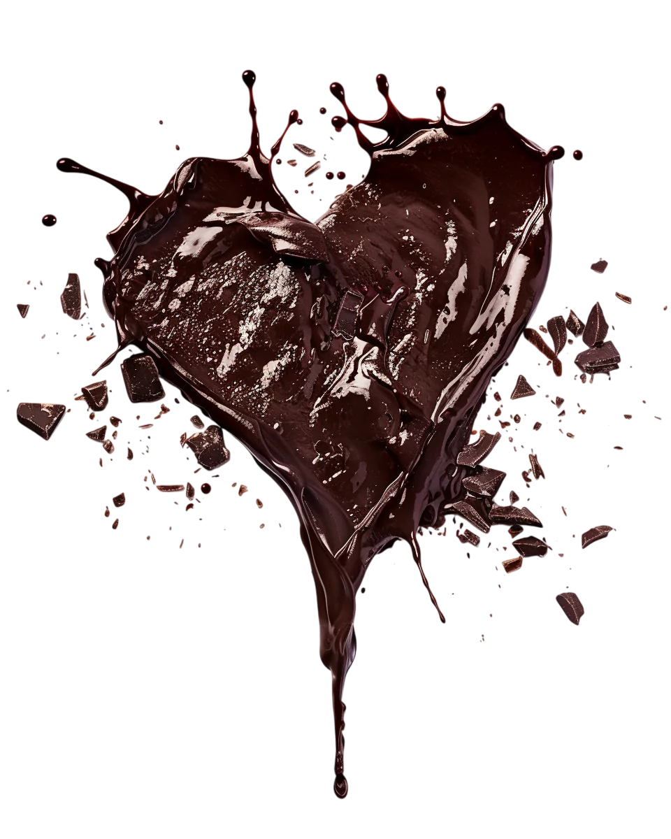 Glossy Chocolate Heart Splash with Shards Free PNG