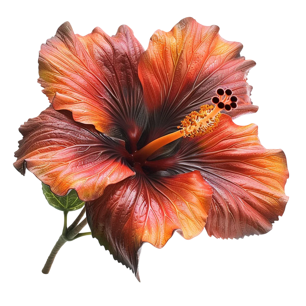 Coral and Burgundy Hibiscus Flower Free PNG