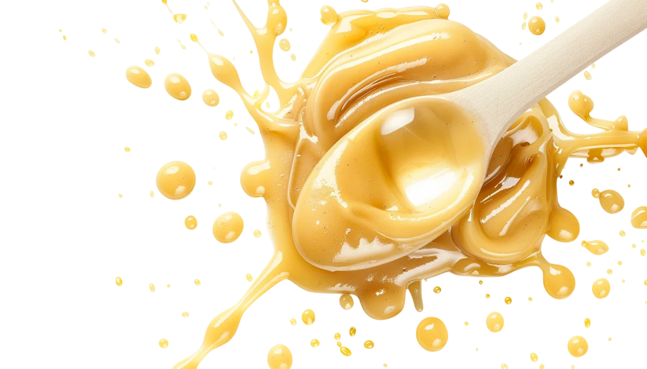 Golden Honey Splash on a Wooden Spoon – Free PNG