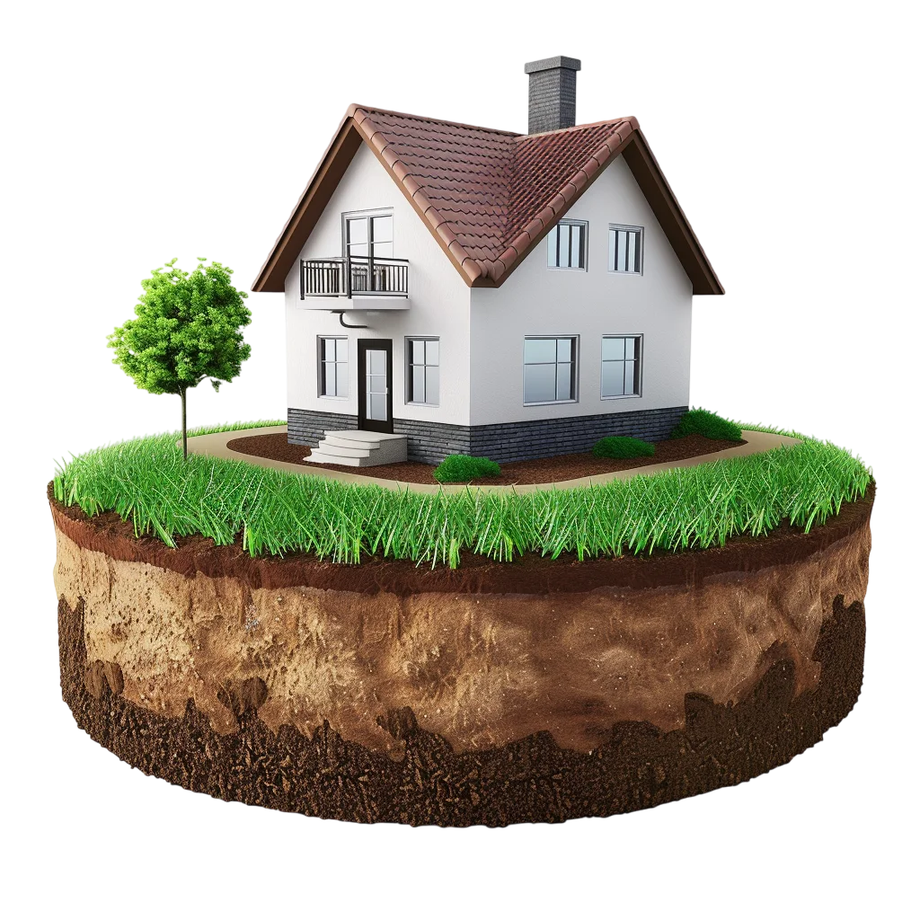 3D House on a Grass and Soil Cross-Section Free PNG