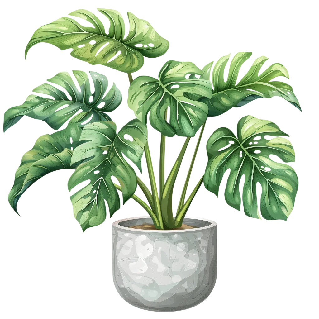 Illustrated Monstera Plant in a Decorative Pot – Free PNG