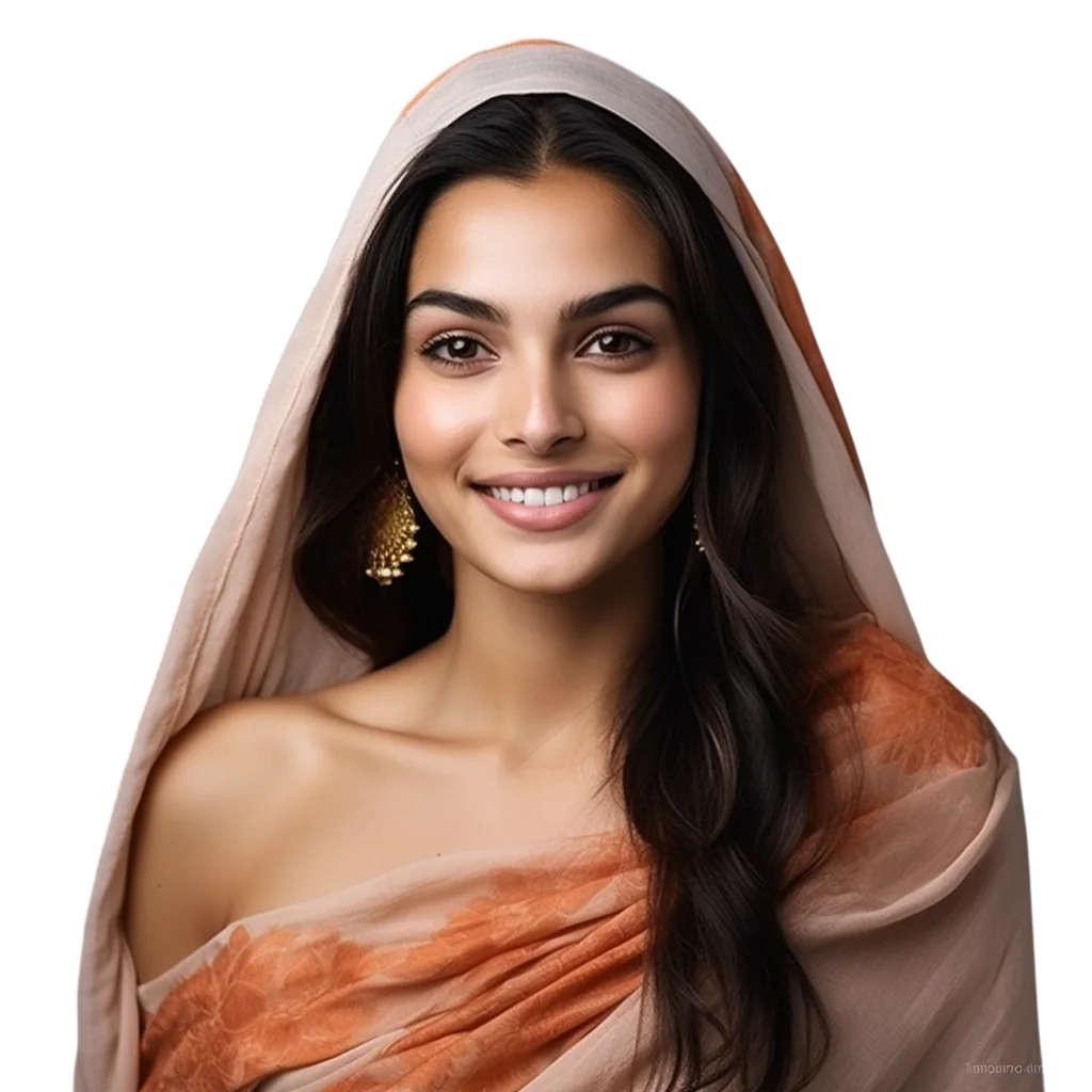 Smiling Woman in a Peach Sari with Veil Free PNG