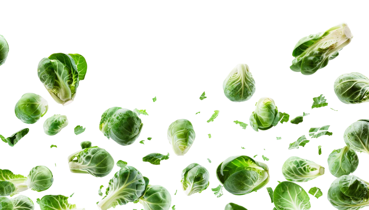 Floating Brussels Sprouts and Leaves Free PNG