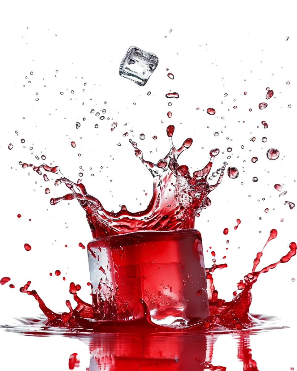 Red Drink Splash with Ice Cubes Free PNG