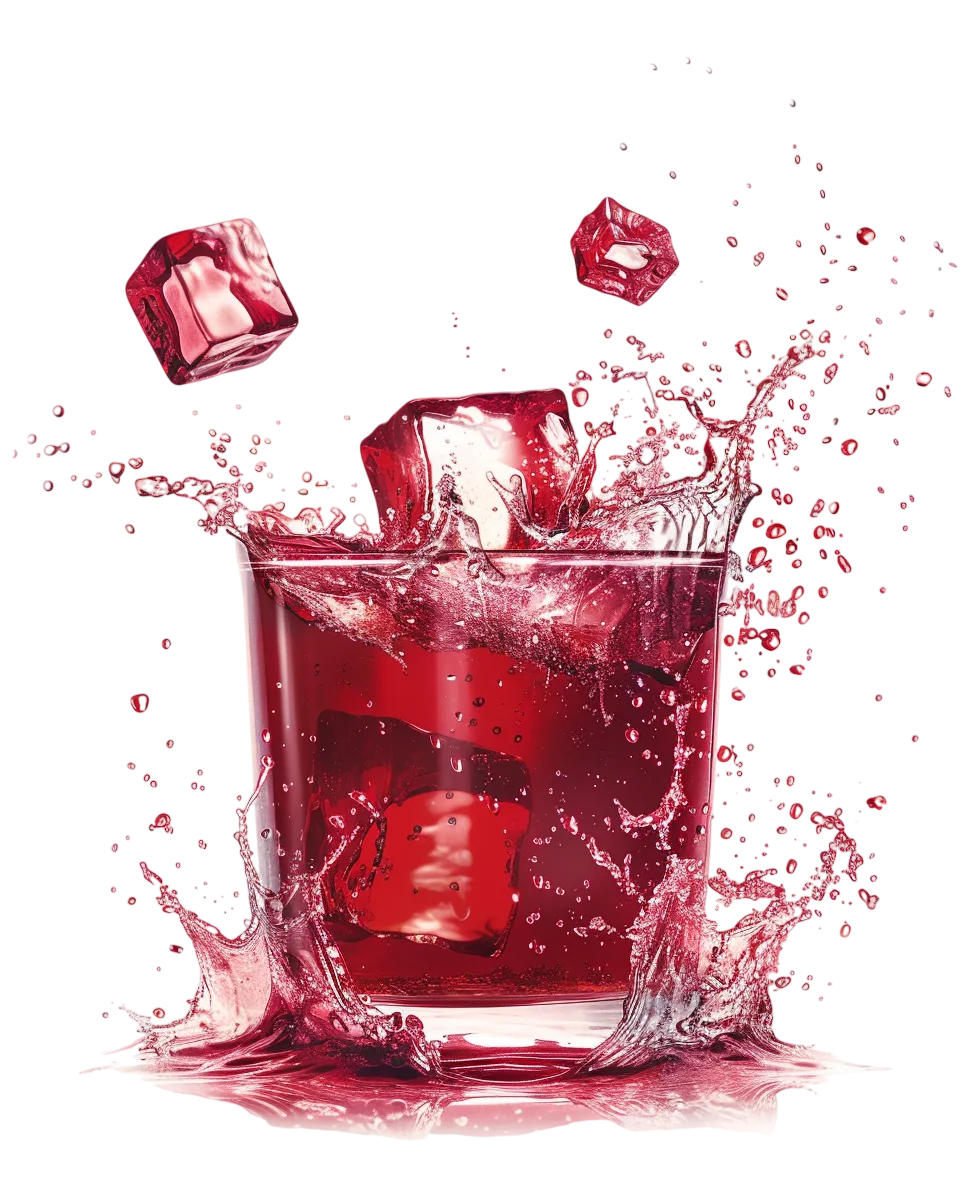 Ruby Red Drink Splash with Ice Cubes | Free PNG