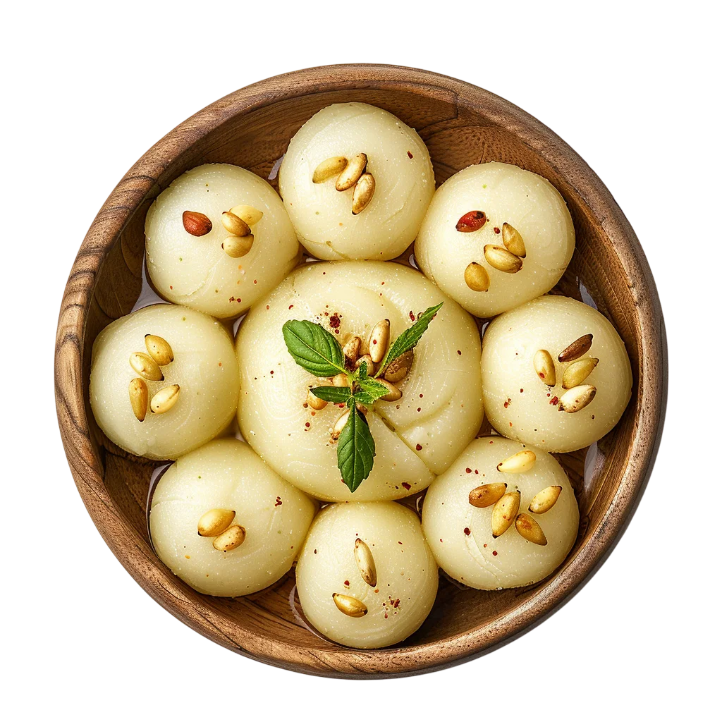 Seed-Topped White Bites in a Wooden Bowl | Free PNG