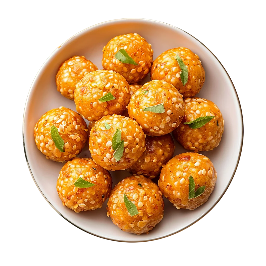 Golden Sesame Snack Balls on a Plate Free PNG