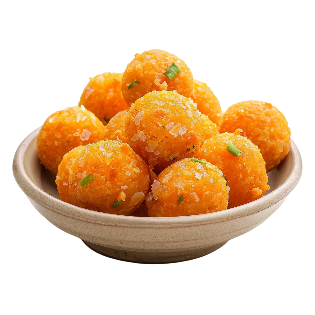 Orange Savory Snack Balls in a Bowl | Free PNG