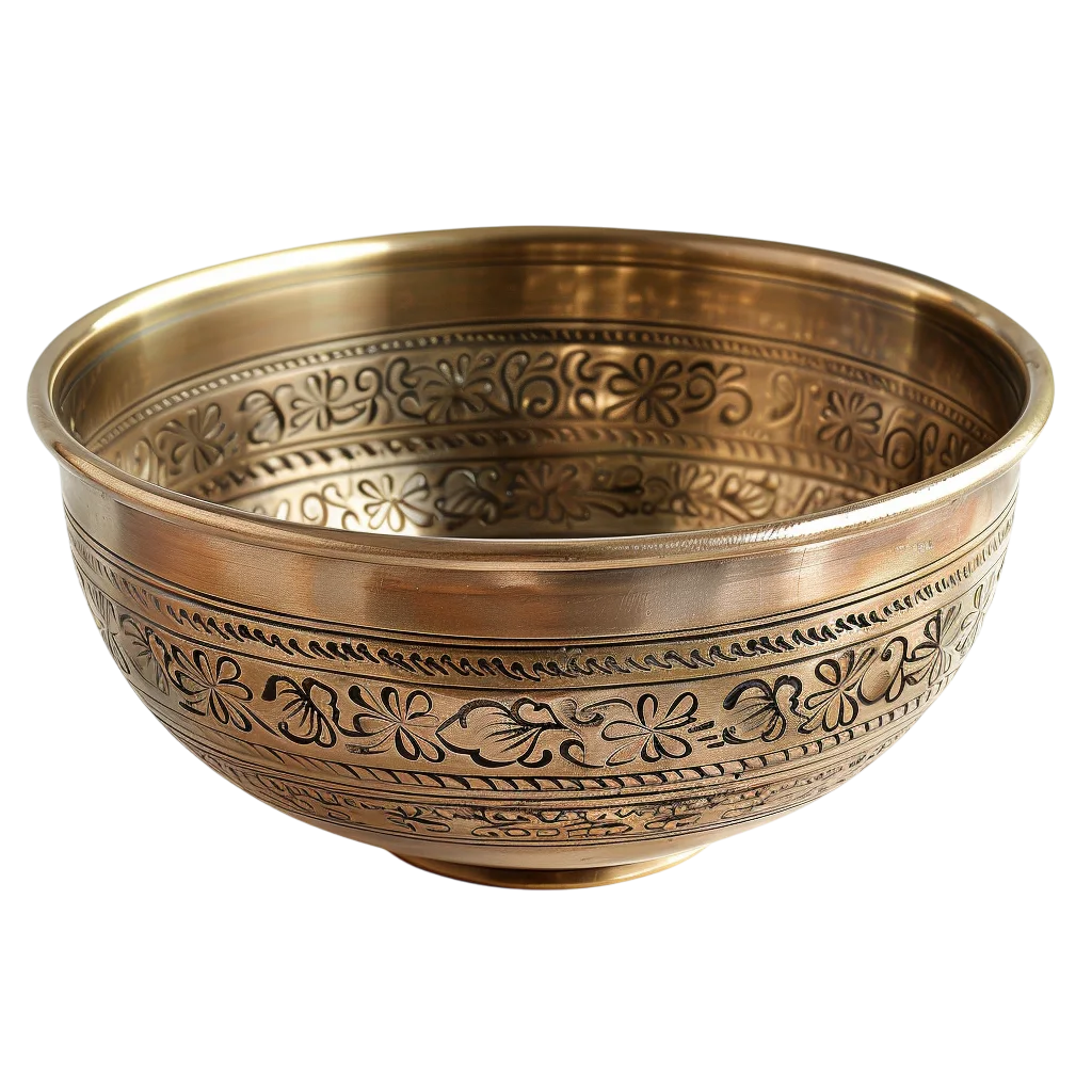 Ornate Engraved Bronze Bowl | Free PNG