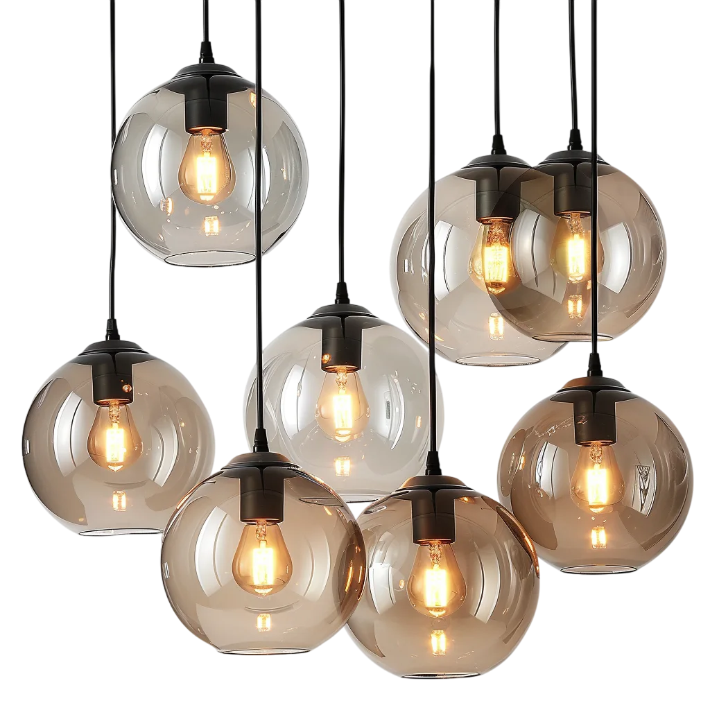 Glass Globe Pendant Lights with Warm Bulbs Free PNG