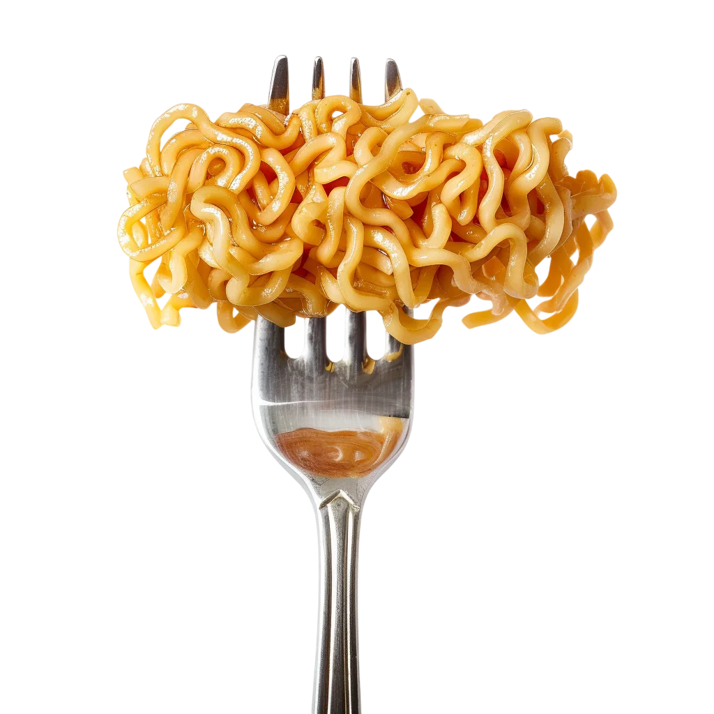 Glossy Sauced Noodles on a Fork Free PNG