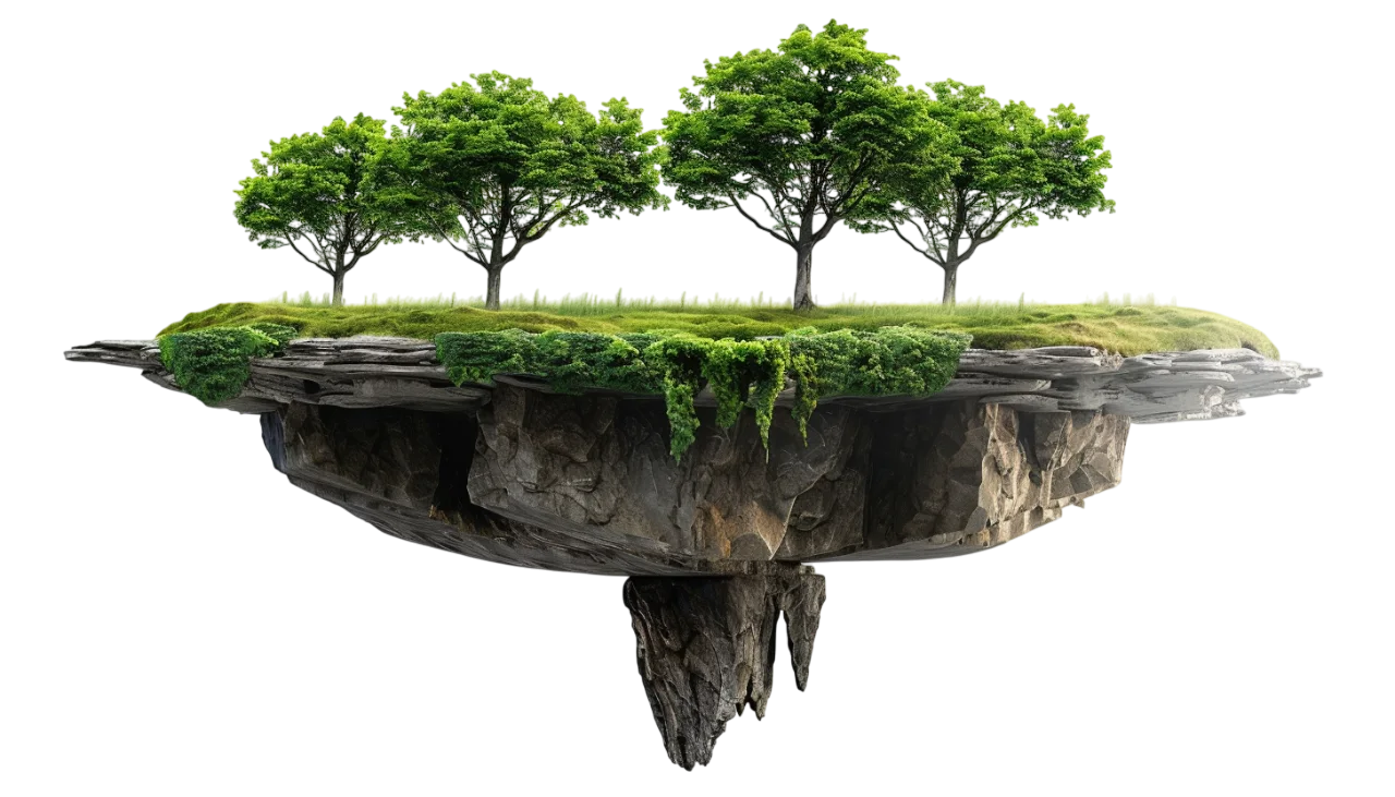 Floating Forest Island with Trees and Rocky Base Free PNG