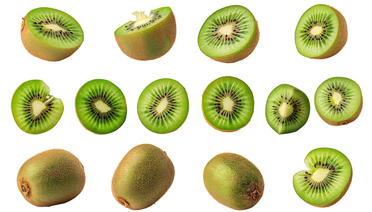 Whole and Sliced Green Kiwi Fruit Collection Free PNG