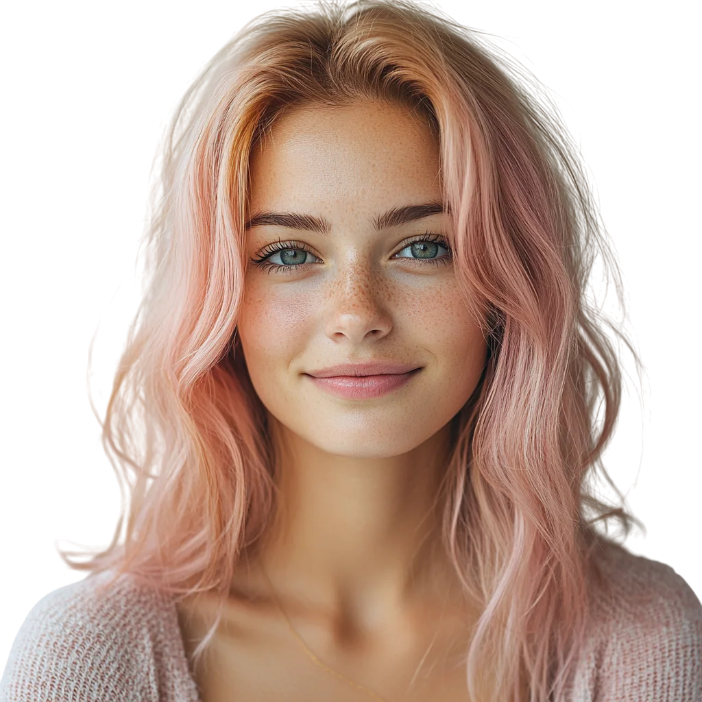Smiling Freckled Woman with Pink Hair Portrait Free PNG