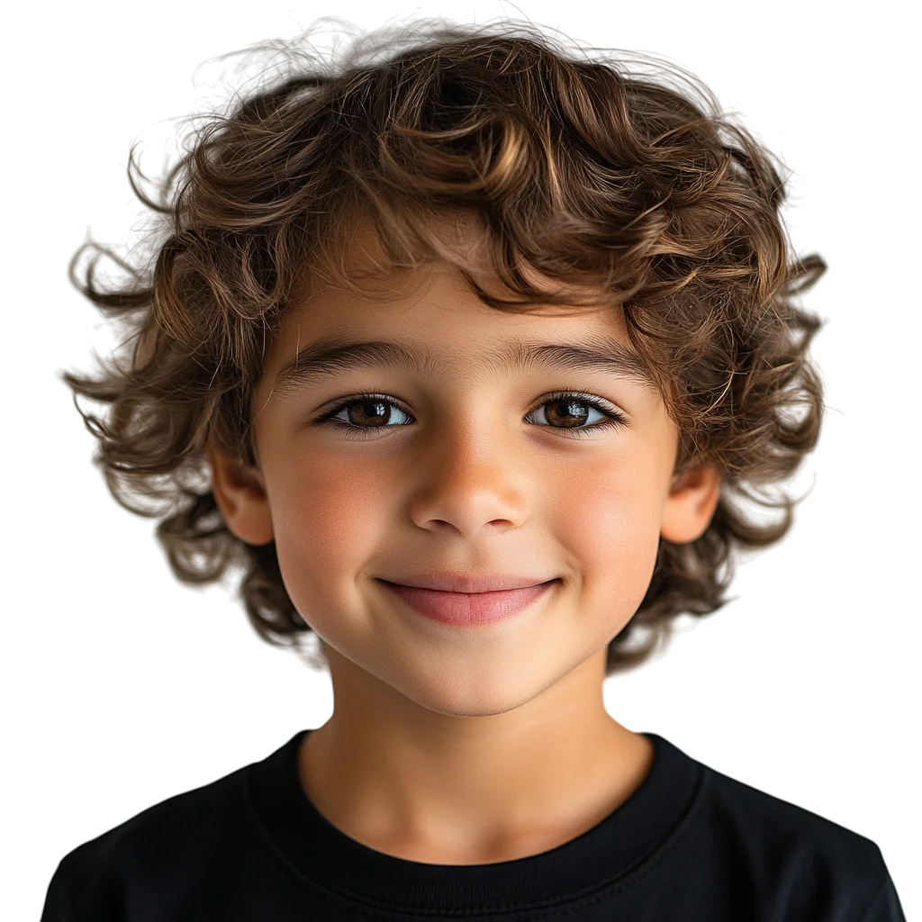 Smiling Curly-Haired Boy Portrait Free PNG