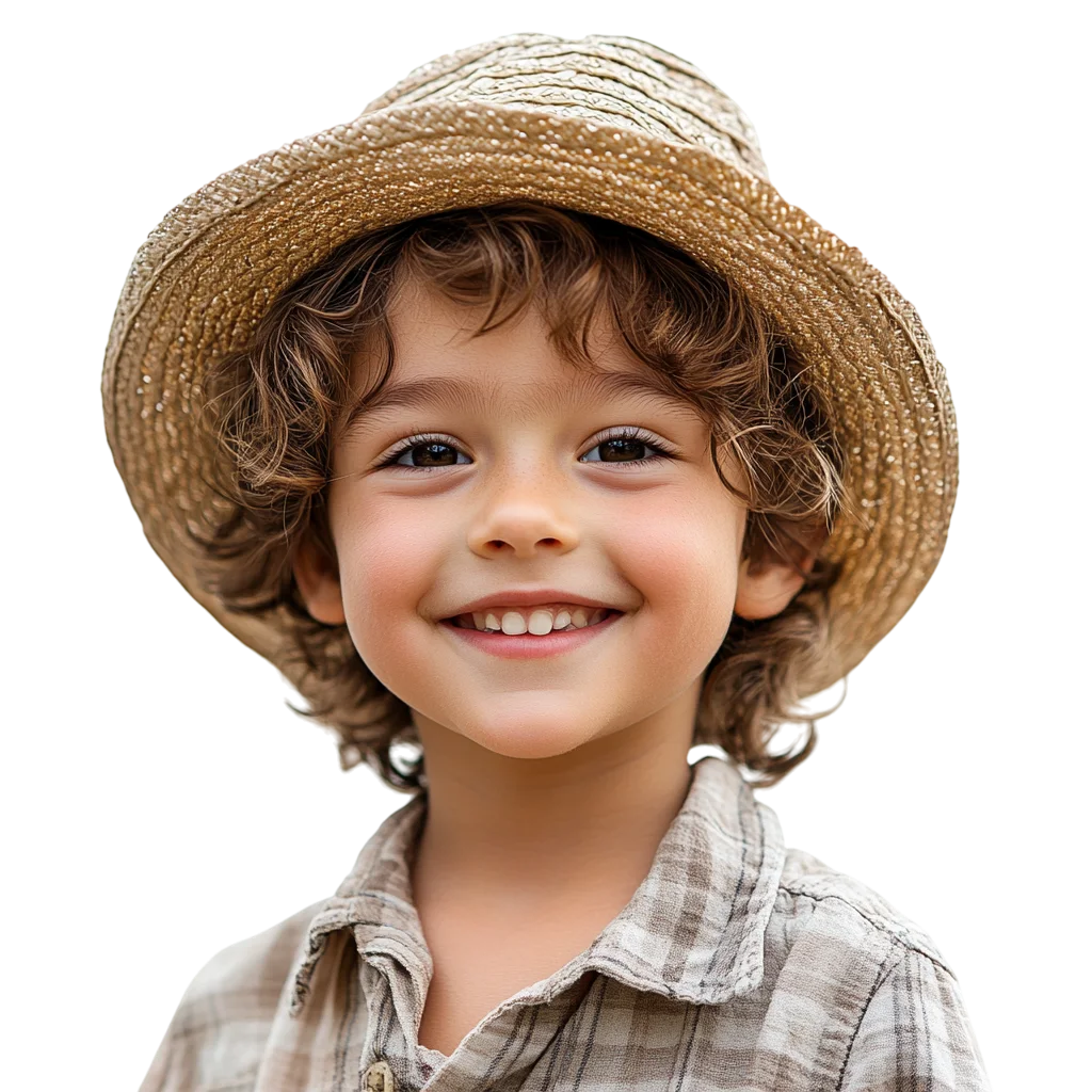 Smiling Child in a Straw Hat Free PNG