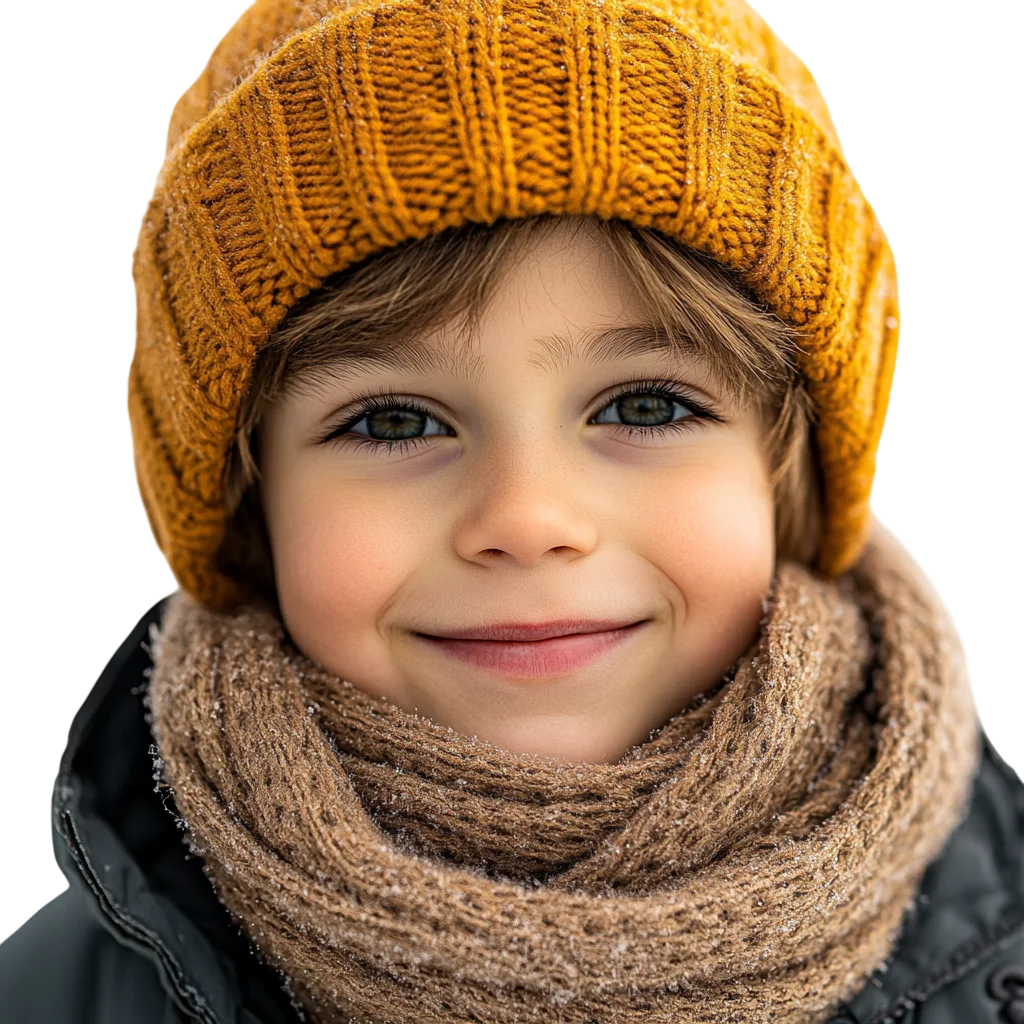 Smiling Child in Winter Hat and Scarf Free PNG