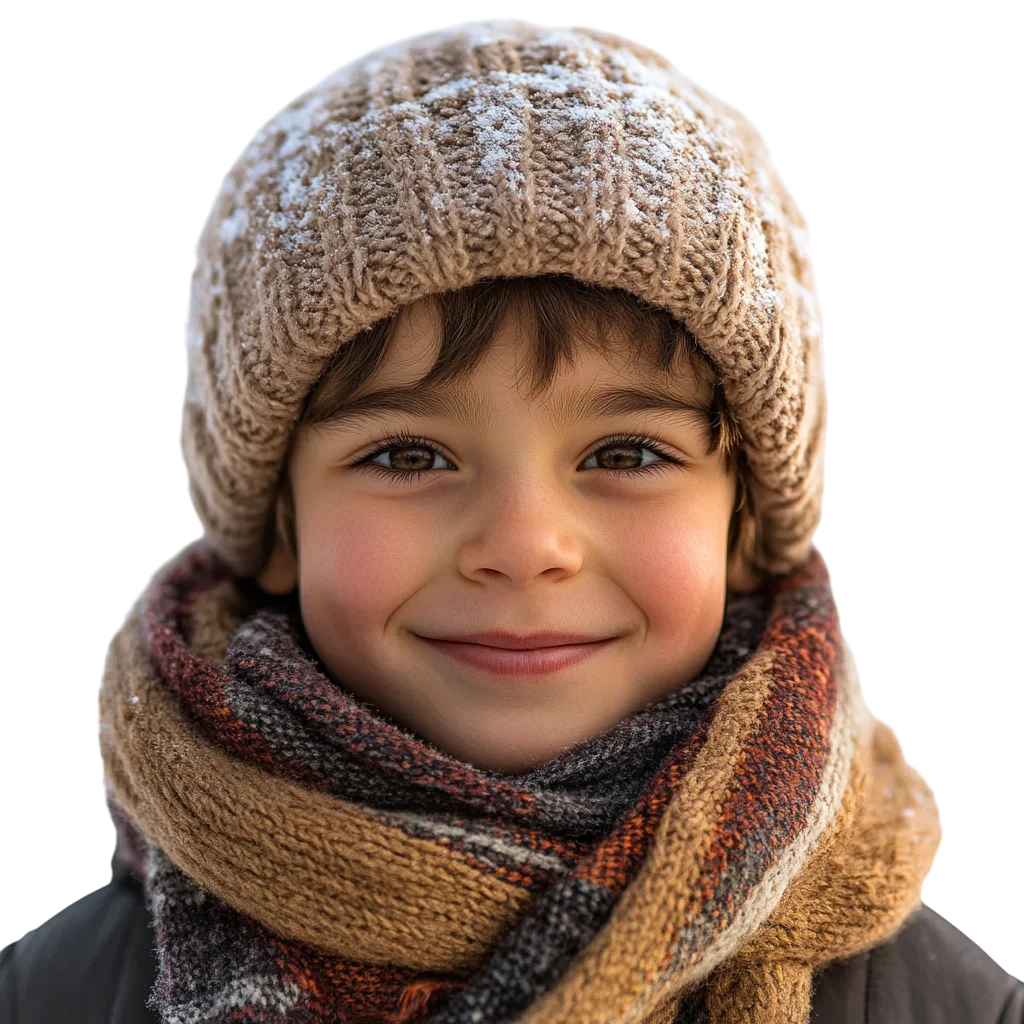 Smiling Child in a Knitted Hat and Scarf – Free PNG