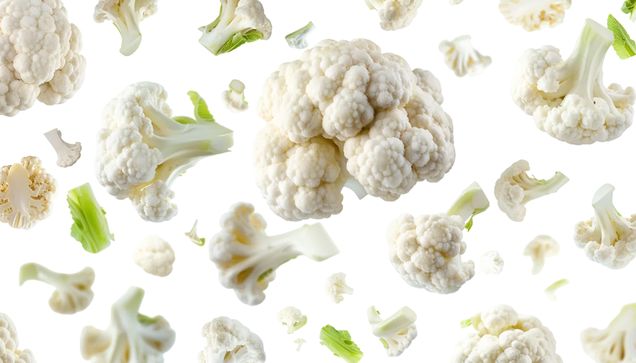 Scattered Cauliflower Florets on a Transparent Background | Free PNG
