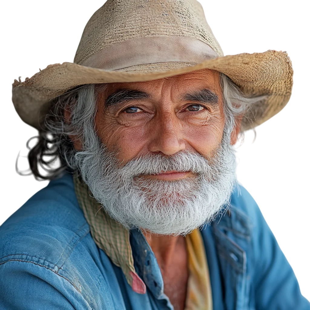 Bearded Older Man in Straw Hat Free PNG