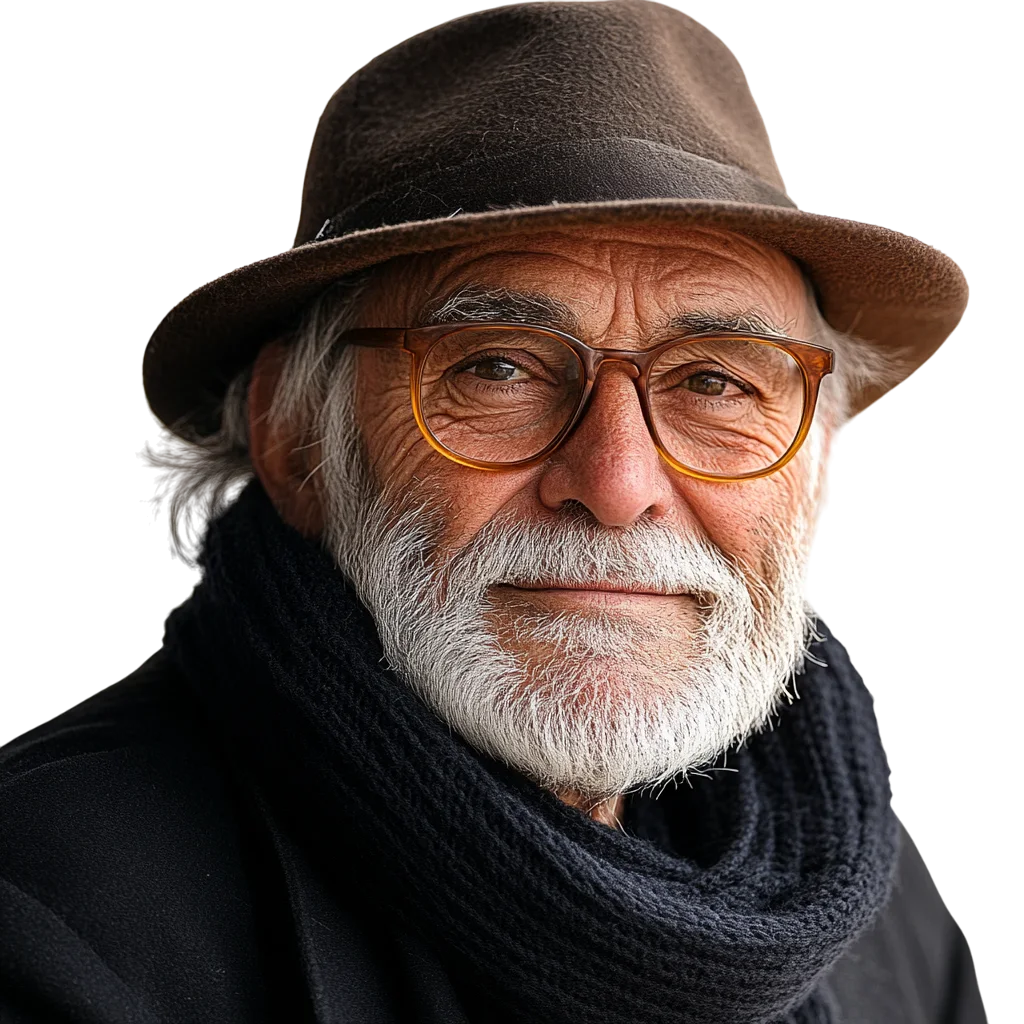 Free PNG Portrait of an Elderly Bearded Man in a Fedora