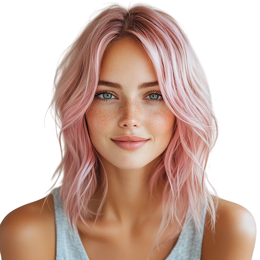 Freckled Woman with Pastel Pink Hair Portrait - Free PNG