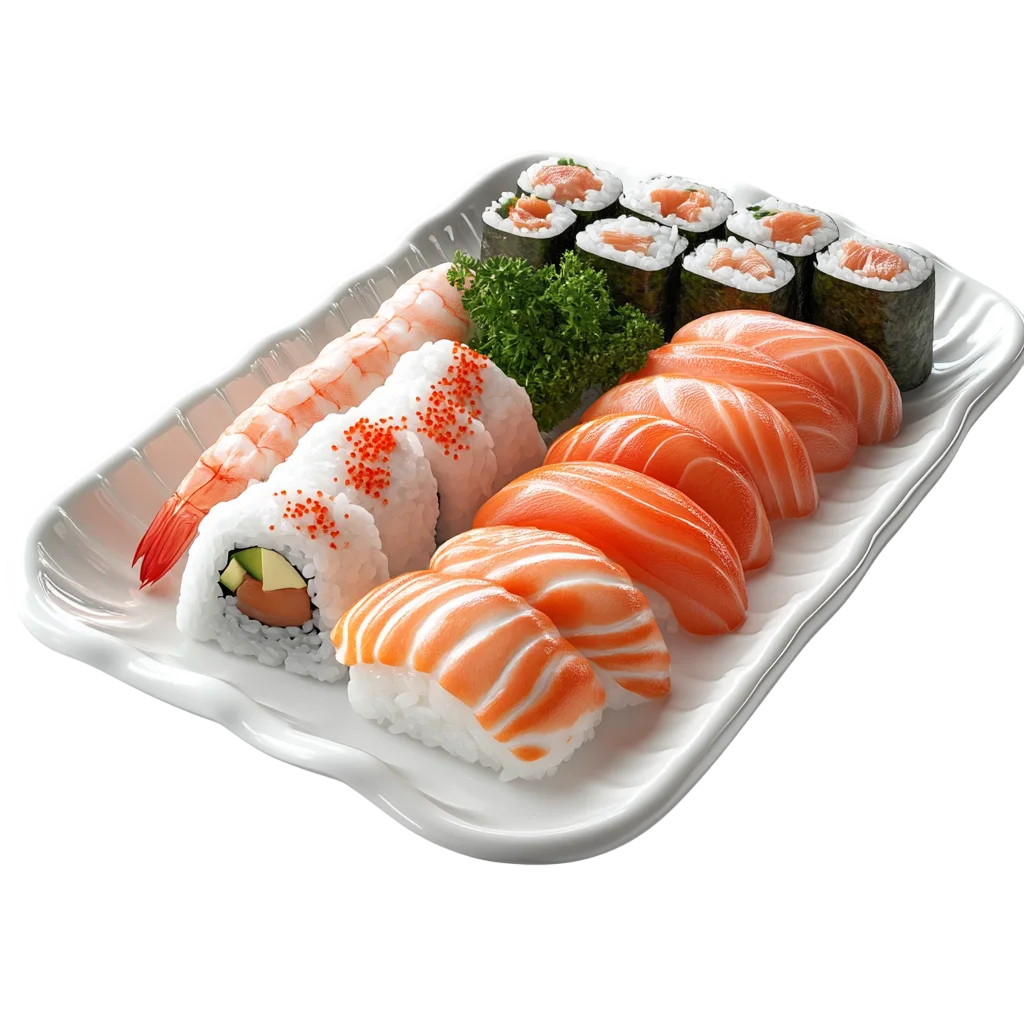 Sushi Platter with Salmon Nigiri and Rolls Free PNG