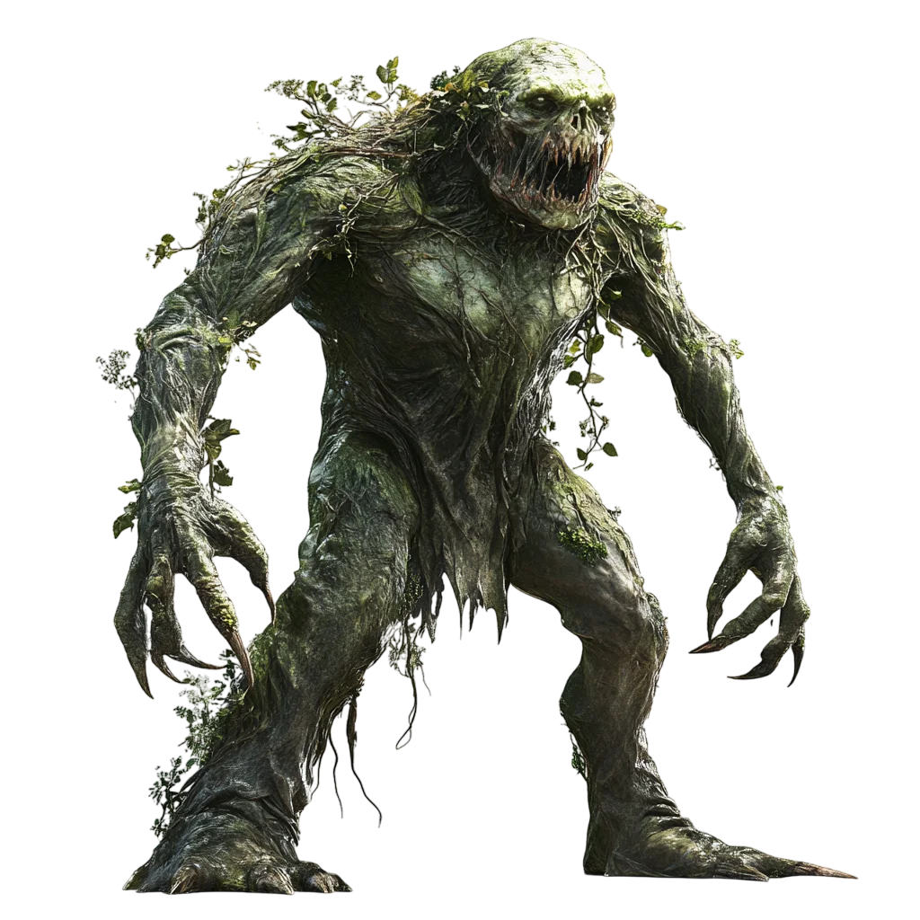Moss-Covered Swamp Monster with Claws – Free PNG